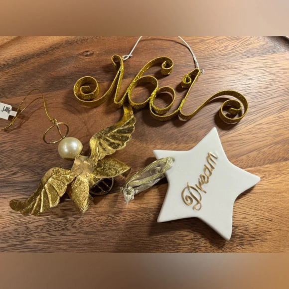 Pier 1 Set of 3 Ornaments Angel Noel Star Metal Ceramic Gold Ivory Christmas - Picture 2 of 2